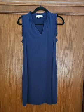 Michael Kors Navy Sleeveless Ruffle-Trim V-Neck Dress